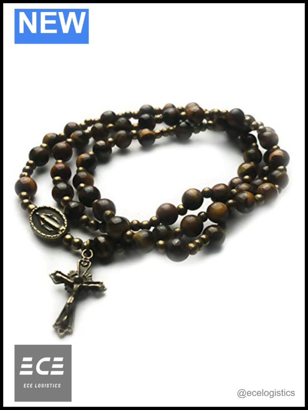 Tiger Eye Rosary Bracelet 5-Decade Beaded Charm Adjustable
